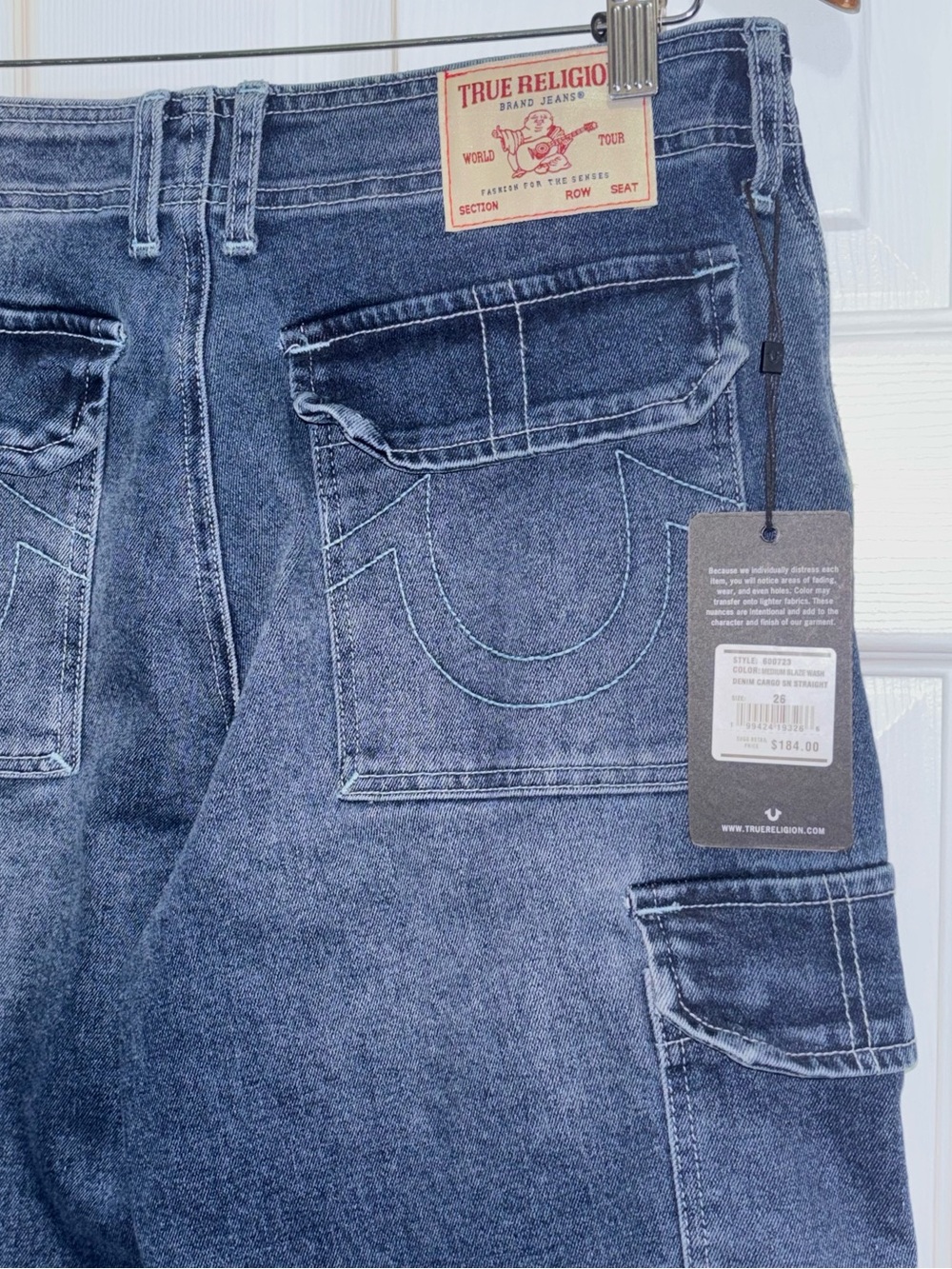 NWT TRUE RELIGION Women's Denim Cargo Jeans Straight Medium Blaze Wash Size 26 - Picture 13 of 16